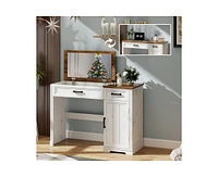 Vlsrka Vanity desk with mirror and storage drawers.