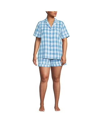 Lands' End Plus Linen 2 Piece Pajama Set - Short Sleeve Top and Shorts