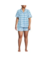 Lands' End Plus Linen 2 Piece Pajama Set - Short Sleeve Top and Shorts