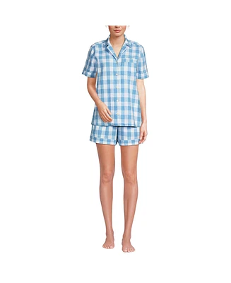 Lands' End Women's Linen 2 Piece Pajama Set - Short Sleeve Top and Shorts