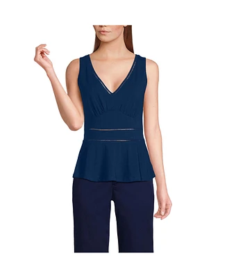 Lands' End Women's Lightweight Jersey Peplum V-Neck Tank Top
