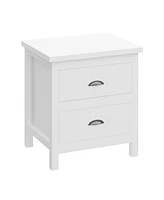 Two Drawer Nightstand with Solid Wood Top for Bedroom Storage