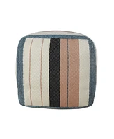 Versatile Pouf Ottoman – Striped Polyester Cube for Indoor or Outdoor Use, Ideal as Seat or Footrest