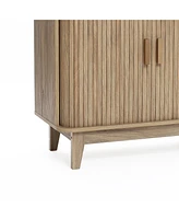 LuxenHome Mid-Century Modern Tambour-Style 2-Door 31.5-Inch Wide Cabinet with Tray Top, Oak