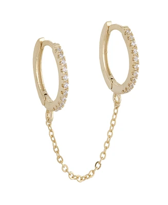 By Adina Eden Cubic Zirconia Double Huggie Chain Earrings