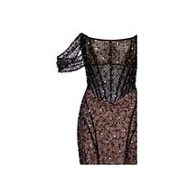 Milla Women's Striking black sequined fitted maxi dress