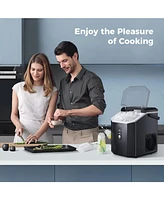 Zafro Portable Nugget ice Maker, producing 10,000 pcs or lbs of daily. Self-cleaning countertop machine with handle, includes scoop and basket