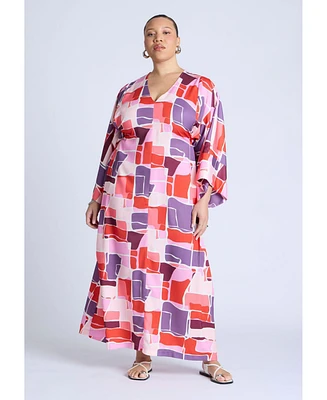 Eloquii Plus Printed Kimono Dress With Tie