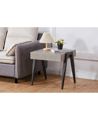 Kings Brand Furniture Camden Marble-Style Wood Side End Table, Nightstand, Sofa Table with Metal Legs for Living Room, Black/Gray