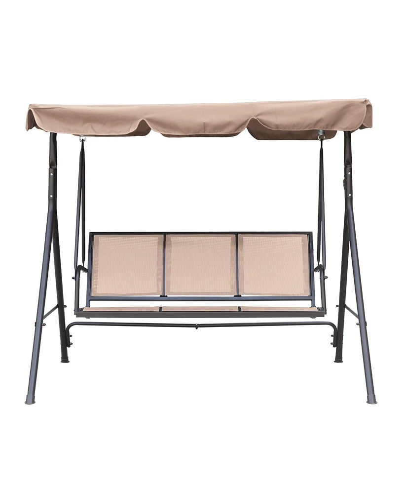 Patio Swing Outdoor Porch Swing Chair for Adults with Removable Cushion Textilene 3 Seat Large Converting Canopy Swing Glider for Garden Backyard Deck