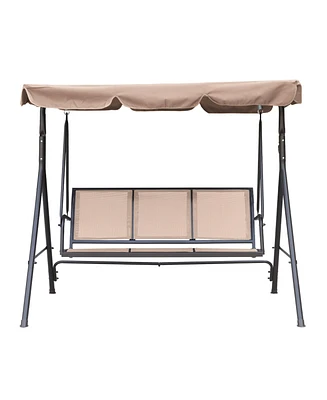 Patio Swing Outdoor Porch Swing Chair for Adults with Removable Cushion Textilene 3 Seat Large Converting Canopy Swing Glider for Garden Backyard Deck