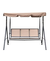 Patio Swing Outdoor Porch Swing Chair for Adults with Removable Cushion Textilene 3 Seat Large Converting Canopy Swing Glider for Garden Backyard Deck