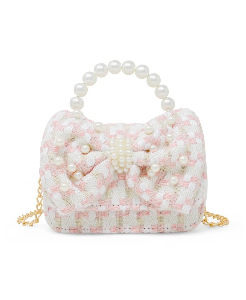 Tiny Treats + Zomi Gems Girls Tweed Jumbo Pearl Bow Handbag, Pink