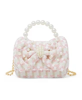 Tiny Treats + Zomi Gems Girls Tweed Jumbo Pearl Bow Handbag, Pink