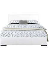 Solid Wood Upholstered Faux Leather Bed Frame with Padded Headboard