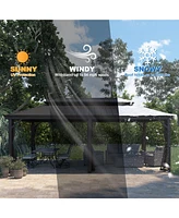 12x20 Ft Hard Top Metal Gazebo Patio Double Roof Canopy Aluminum Frame Gazebo with Netting Tent Curtains