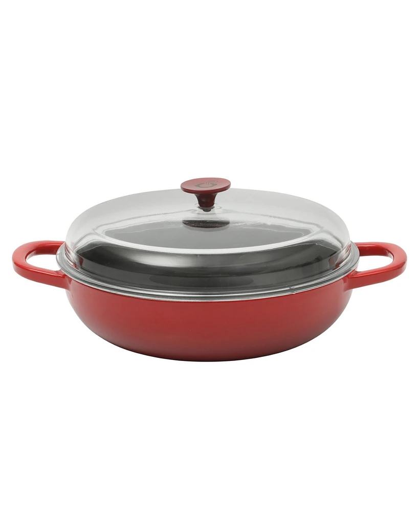 Crock Pot Artisan 5 Quart Cast Iron Braiser Everyday Pan With Borasilicate Lid - Red