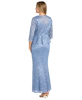 R & M Richards Petite 2-Pc. Metallic-Lace Gown Jacket Set