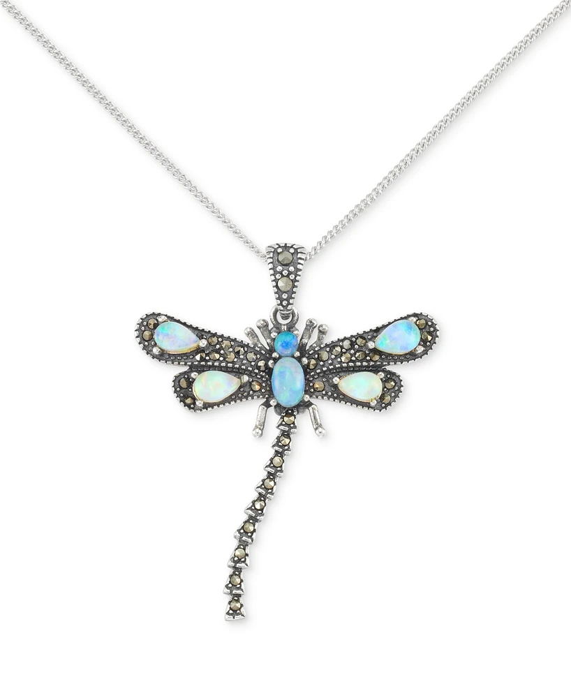 Marcasite (1/4 ct. t.w.) & Agate (1 ct. t.w.) Dragonfly 18" Pendant Necklace in Sterling Silver