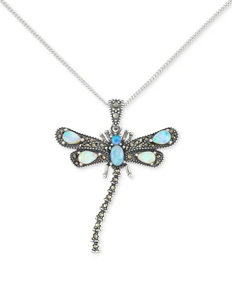 Marcasite (1/4 ct. t.w.) & Agate (1 ct. t.w.) Dragonfly 18" Pendant Necklace in Sterling Silver