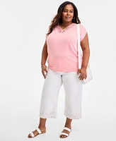 Style & Co Plus Lace-Trim-v-Neck Short-Sleeve T-Shirt, Exclusively at Macy's