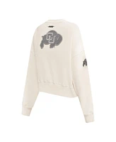 Pro Standard Women's Cream Colorado Buffaloes French Terry Boxy Cropped Pullover Crewneck Sweatshirt