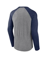 Fanatics Men's Heather Gray/Heather Navy Boston Red Sox Weathered Logo Tri-Blend Raglan Long Sleeve T-Shirt
