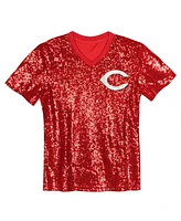 Outerstuff Juniors Elly De La Cruz Red Cincinnati Reds Name Number Sequin V-Neck Top