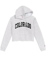 League Collegiate Wear Women's Ash Colorado Buffaloes 2-Hit 1636 Cropped Pullover Hoodie