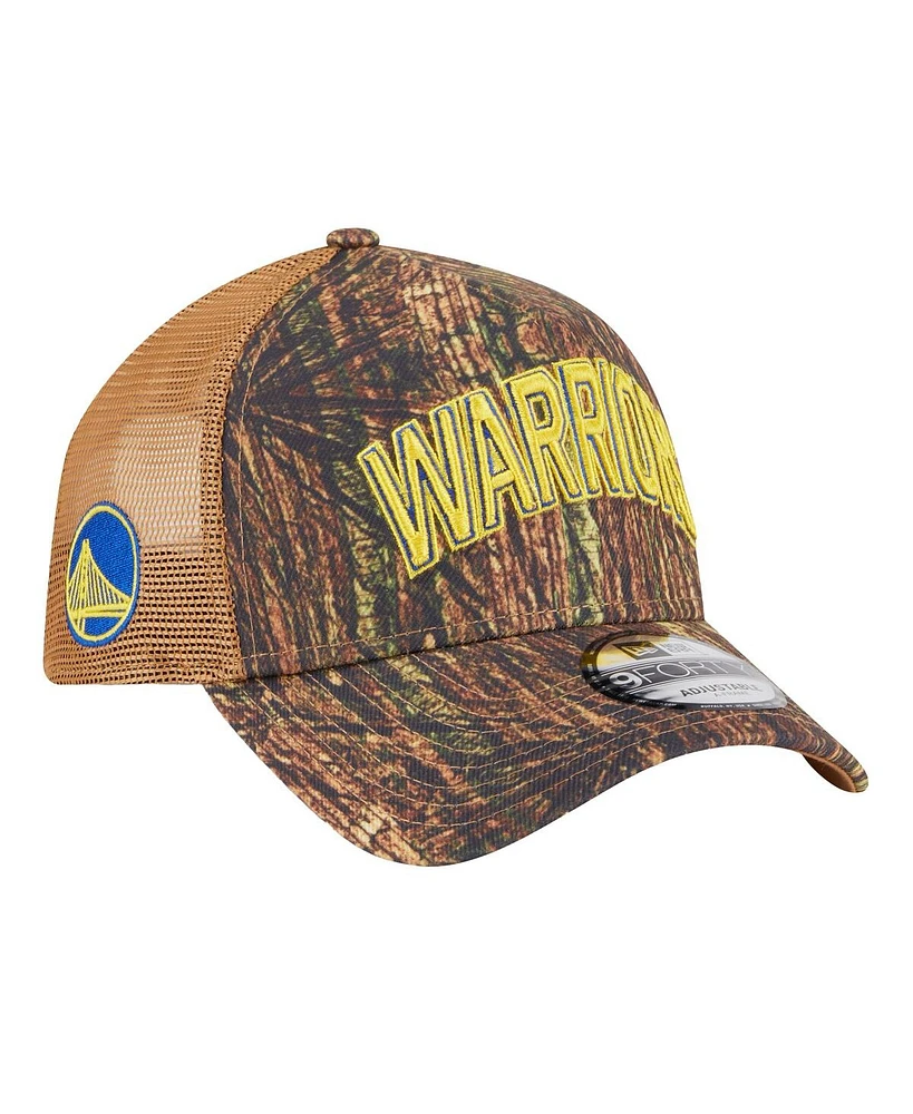 New Era Men's Camo Golden State Warriors Victory Grove Forest A-Frame Trucker 9FORTY Adjustable Hat