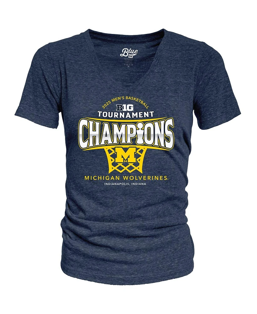 Blue 84 Women's Navy Michigan Wolverines 2025 Big Ten Men's Basketball Conference Tournament Champions Tri-Blend V-Neck T-Shirt