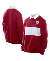 New Era Men's Dark Red Philadelphia Phillies Throwback Prep Color Block Rugby Polo Shirt
