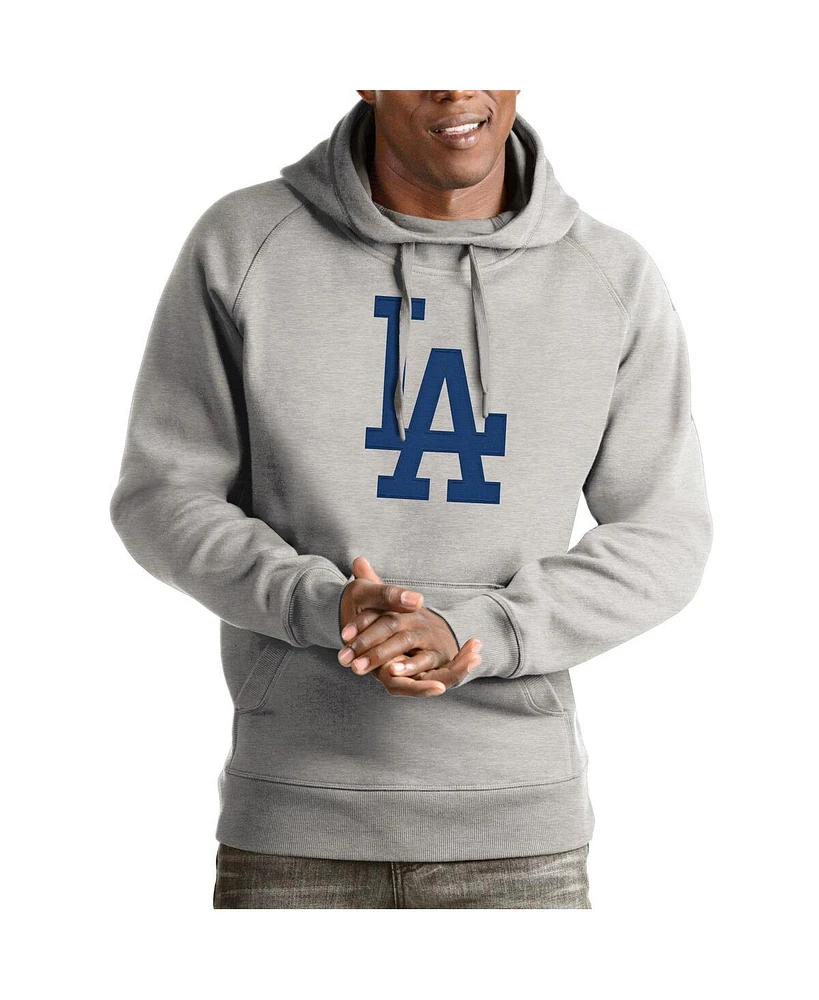Antigua Men's Heathered Gray Los Angeles Dodgers Victory Pullover Hoodie