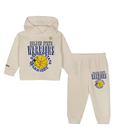 Mitchell & Ness Toddler 2-Piece Cream Golden State Warriors Hang Time Oversized Pullover Hoodie and Pants Set