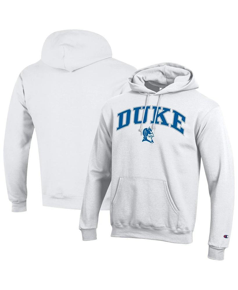 Champion Men's White Duke Blue Devils Arch Over Logo Pullover Hoodie