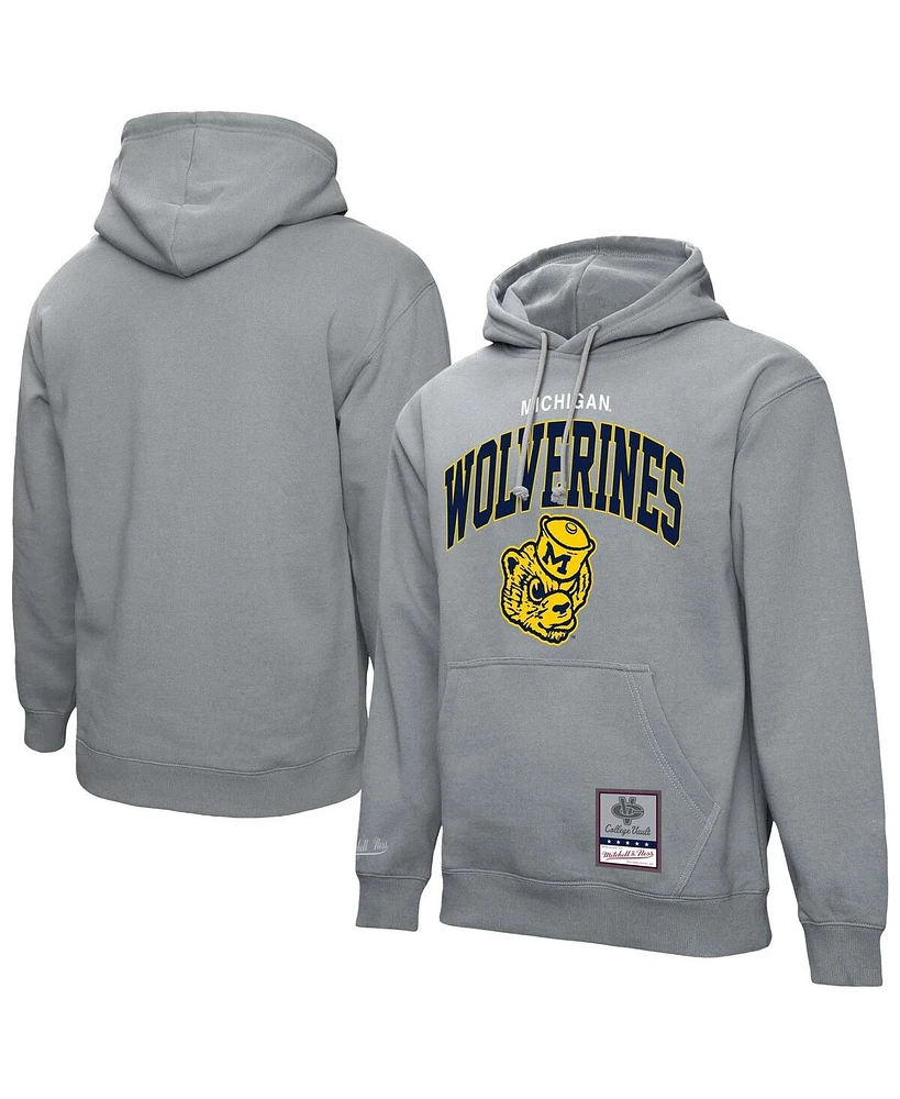 Mitchell & Ness Men's Heather Gray Michigan Wolverines Classic Arch Pullover Hoodie
