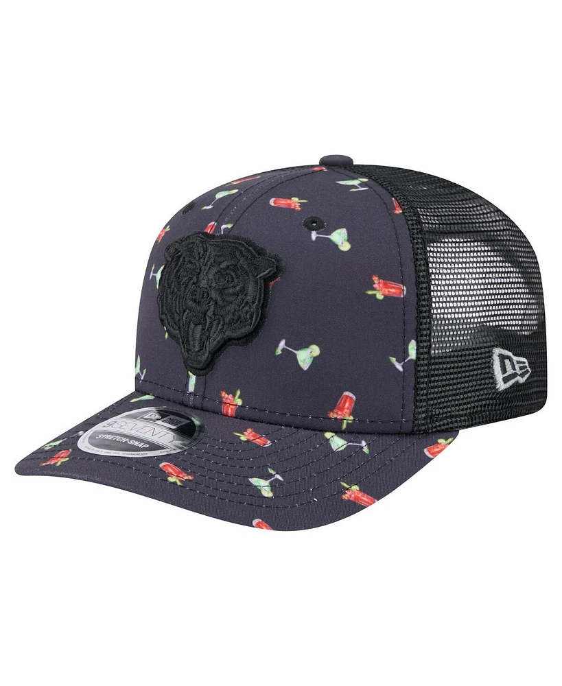 New Era Men's Navy/Black Chicago Bears Adventure Drinks Pattern 9SEVENTY Stretch-Snap Hat