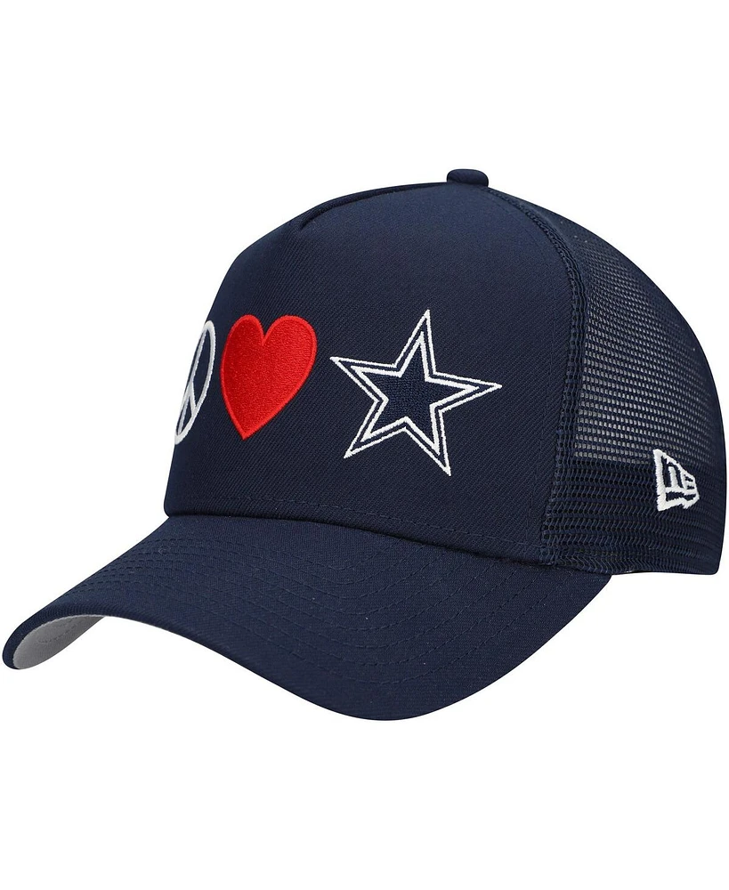 New Era Women's Navy Dallas Cowboys Peace Love Trucker 9FORTY Adjustable Hat