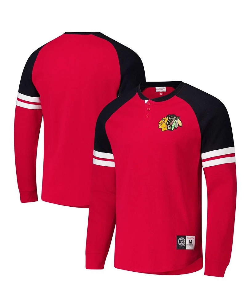 Mitchell & Ness Men's Red Chicago Blackhawks Thermal Henley Long Sleeve T-Shirt