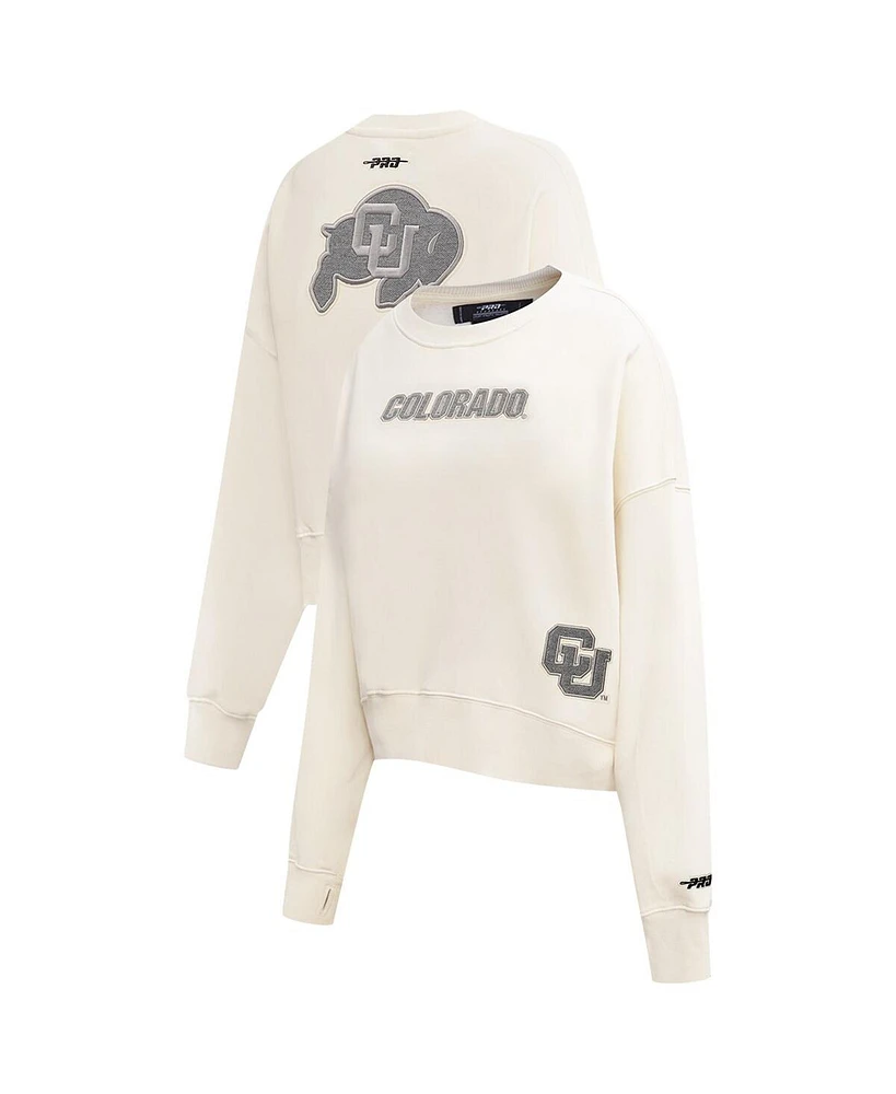 Pro Standard Women's Cream Colorado Buffaloes French Terry Boxy Cropped Pullover Crewneck Sweatshirt