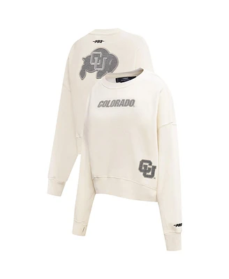 Pro Standard Women's Cream Colorado Buffaloes French Terry Boxy Cropped Pullover Crewneck Sweatshirt