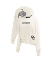 Pro Standard Women's Cream Colorado Buffaloes French Terry Boxy Cropped Pullover Crewneck Sweatshirt
