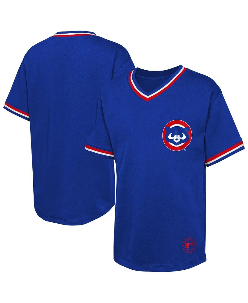 Outerstuff Big Boys and Girls Royal Chicago Cubs Relief Pitcher V-Neck T-Shirt