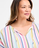 Style & Co Plus Printed Tie-Neck Short-Sleeve Shirt, Exclusively at Macy's