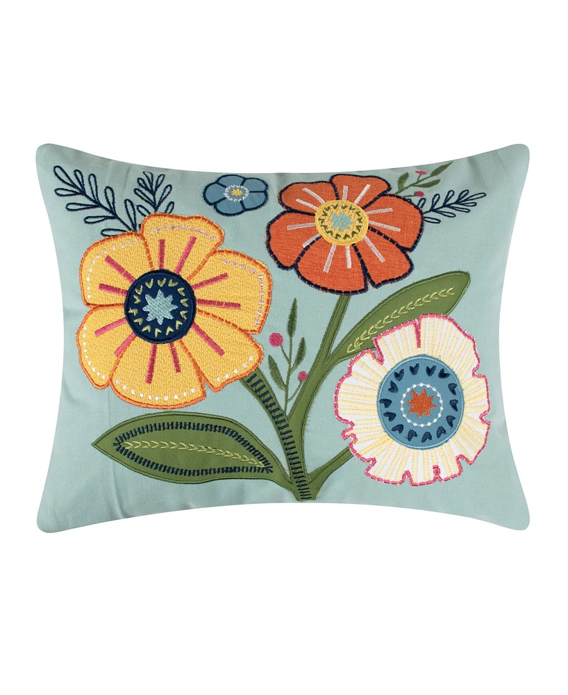 Levtex Grandiflora Garden Applique Embroidered Decorative Pillow, 14" x 18"
