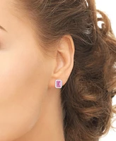 Lab Grown Pink Sapphire (2-1/3 ct. t.w.) & Lab Grown White Sapphire (1/5 ct. t.w.) Square Halo Stud Earrings in Sterling Silver