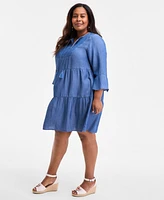 Style & Co Plus Split-Neck Tiered Flutter-Sleeve Dress, Exclusively at Macy's