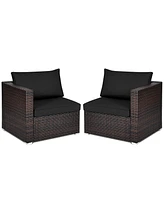 Gymax 2PCS Rattan Corner Sofa Set Patio Outdoor Furniture Set w/ 4 Cushions