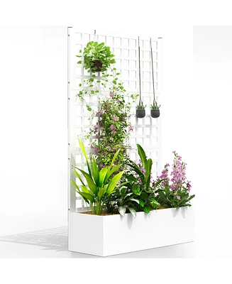 Outsunny Metal Planter Box with Trellis, Drain Holes, 43"x16"x70",