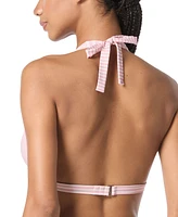 Michael Kors Women's Striped Logo-Ring Halter Bikini Top
